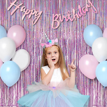 Load image into Gallery viewer, Pink Metallic Foil Fringe Curtain Backdrop Set for Parties and Events

