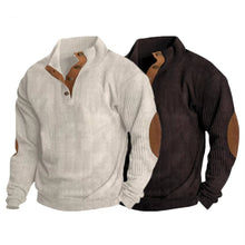 Load image into Gallery viewer, Button Neck Pullover Sweater with Fleece Lining and Elbow Patches
