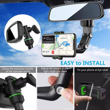 Load image into Gallery viewer, Rearview Mirror Phone Holder with 360 Degree Rotation and Silicone Grip for 4 to 6.5in Phones
