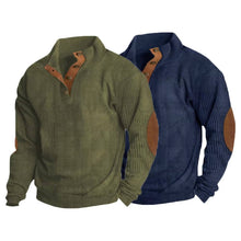 Load image into Gallery viewer, Button Neck Pullover Sweater with Fleece Lining and Elbow Patches
