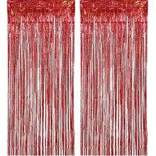 Load image into Gallery viewer, Pink Metallic Foil Fringe Curtain Backdrop Set for Parties and Events

