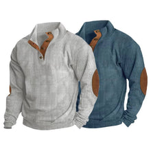 Load image into Gallery viewer, Button Neck Pullover Sweater with Fleece Lining and Elbow Patches
