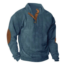 Load image into Gallery viewer, Button Neck Pullover Sweater with Fleece Lining and Elbow Patches
