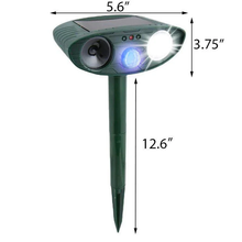 Load image into Gallery viewer, Solar Powered Ultrasonic Animal Repeller with Motion Sensor, Flashing LED Light and Ground Stake
