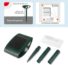 Load image into Gallery viewer, Solar Powered Ultrasonic Animal Repeller with Motion Sensor, Flashing LED Light and Ground Stake
