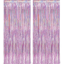 Load image into Gallery viewer, Pink Metallic Foil Fringe Curtain Backdrop Set for Parties and Events
