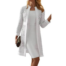 Load image into Gallery viewer, Two Piece Knee Length Dress and Floral Lace Jacket Set for Weddings and Formal Events
