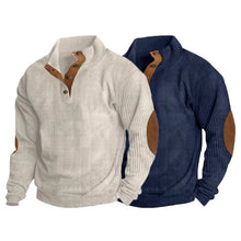 Load image into Gallery viewer, Button Neck Pullover Sweater with Fleece Lining and Elbow Patches

