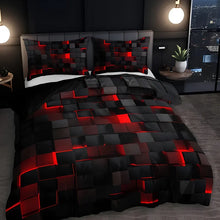 Load image into Gallery viewer, Geomatrix Duvet Cover Set, 3D Grid Print Bedding
