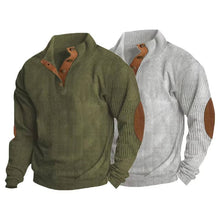 Load image into Gallery viewer, Button Neck Pullover Sweater with Fleece Lining and Elbow Patches

