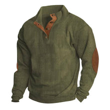 Load image into Gallery viewer, Button Neck Pullover Sweater with Fleece Lining and Elbow Patches
