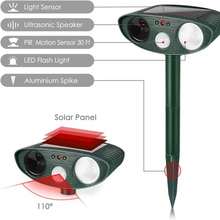 Load image into Gallery viewer, Solar Ultrasonic Repeller with a Motion Sensor, Flashing LED and a Ground Stake for Yards and Gardens
