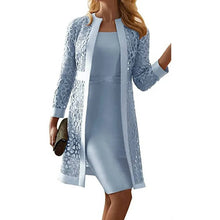 Load image into Gallery viewer, Two Piece Knee Length Dress and Floral Lace Jacket Set for Weddings and Formal Events
