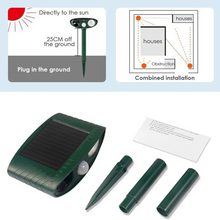 Load image into Gallery viewer, Solar Ultrasonic Repeller with a Motion Sensor, Flashing LED and a Ground Stake for Yards and Gardens
