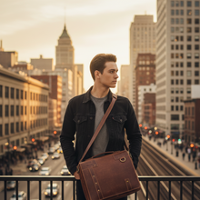 Load image into Gallery viewer, Jupiter Leather Messenger Bag, Full Grain Buffalo Leather Laptop Satchel
