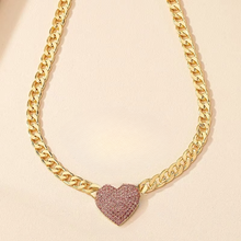 Load image into Gallery viewer, Sparkling Crystal Heart Charm Choker Necklace in Silver and Gold
