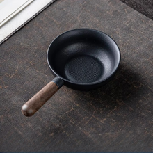 Load image into Gallery viewer, Black Sandalwood Handle Coarse Pottery Tea Strainer with Integrated Tea Filter
