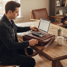 Load image into Gallery viewer, Jupiter Leather Messenger Bag, Full Grain Buffalo Leather Laptop Satchel

