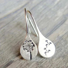 Load image into Gallery viewer, Elegant women's sterling silver dandelion teardrop dangle earrings. Unique handcrafted floral jewelry, perfect gift for her.
