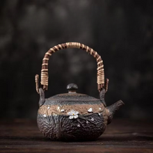 Load image into Gallery viewer, Japanese Style Handmade Ceramic Teapot with Silver Rattan Handle, 10 oz
