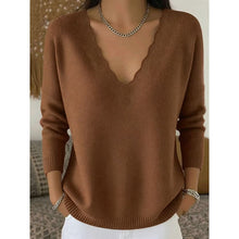Load image into Gallery viewer, Scalloped V Neck Pullover with Relaxed Fit for Layering
