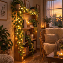 Load image into Gallery viewer, Light Up Olive Vine with Fairy Lights Among Leaves for Mantels Shelves and Mirrors
