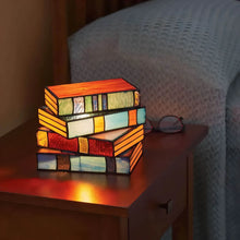 Load image into Gallery viewer, Stained Glass Table Lamp with Stacked Book Design and Warm Diffused Lighting
