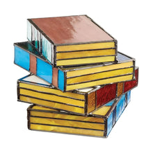Load image into Gallery viewer, Stained Glass Table Lamp with Stacked Book Design and Warm Diffused Lighting
