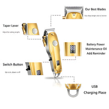 Load image into Gallery viewer, Professional Hair Clippers for men gold Set | Gold Hair Clippers Cordless

