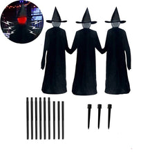 Load image into Gallery viewer, Light Up Witch Trio with Sound Activated Cackles and Ground Stakes for Halloween Yards
