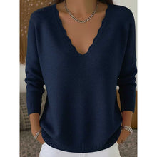 Load image into Gallery viewer, Scalloped V Neck Pullover with Relaxed Fit for Layering
