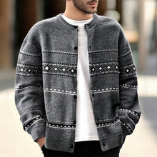 Load image into Gallery viewer, Button Down Cardigan with Geometric Pattern and Regular Fit, Winter Layering
