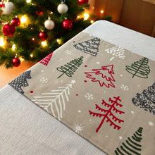 Load image into Gallery viewer, Christmas tree print table runner on holiday table
