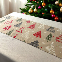 Load image into Gallery viewer, Christmas tree print table runner with ornaments
