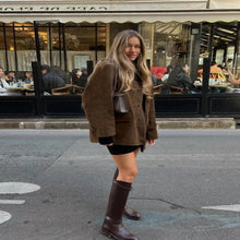Load image into Gallery viewer, Long Sleeve Suede Jacket with Lapel Collar and Side Pockets for Women
