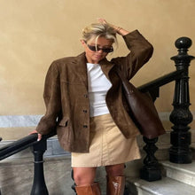 Load image into Gallery viewer, Long Sleeve Suede Jacket with Lapel Collar and Side Pockets for Women
