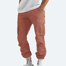 Load image into Gallery viewer, Mens Straight Fit Cargo Pants with Drawstring Waist, Ankle Ties and Multiple Pockets
