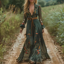 Load image into Gallery viewer, Womens Floral Tiered Maxi Dress with Straight Long Sleeves and Relaxed Fit for Casual Wear
