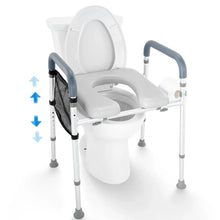 Load image into Gallery viewer, Adjustable Height Raised Toilet Seat Frame with Padded Armrests and Aluminum Body
