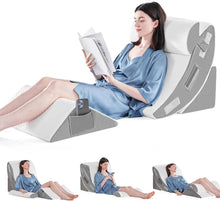 Load image into Gallery viewer, Four Piece Memory Foam Bed Wedge Pillow Set with Hook and Loop Connections and a Washable Plush Cover
