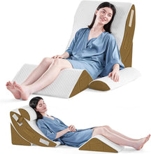 Load image into Gallery viewer, Four Piece Memory Foam Bed Wedge Pillow Set with Hook and Loop Connections and a Washable Plush Cover
