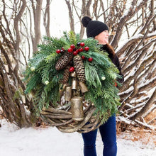 Load image into Gallery viewer, Christmas Wreath with Vine Base and Golden Bells, 17 Inch Diameter
