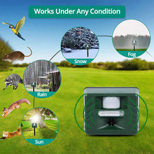 Load image into Gallery viewer, Solar Powered Ultrasonic Animal Repeller with a Motion Sensor That Covers 170 Degrees up to 70 Feet
