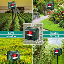 Load image into Gallery viewer, Solar Powered Ultrasonic Animal Repeller with a Motion Sensor That Covers 170 Degrees up to 70 Feet

