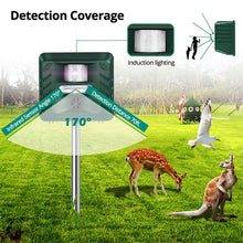 Load image into Gallery viewer, Solar Powered Ultrasonic Animal Repeller with a Motion Sensor That Covers 170 Degrees up to 70 Feet
