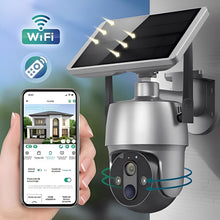 Load image into Gallery viewer, Solar Powered Wireless Security Camera with 355 Degree Rotation and Color Night Vision for Outdoor Use
