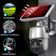 Load image into Gallery viewer, Solar Powered Wireless Security Camera with 355 Degree Rotation and Color Night Vision for Outdoor Use
