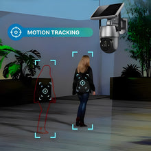 Load image into Gallery viewer, Solar Powered Wireless Security Camera with 355 Degree Rotation and Color Night Vision for Outdoor Use
