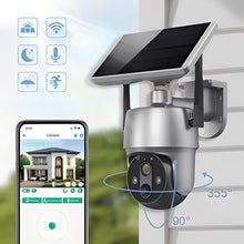 Load image into Gallery viewer, Solar Powered Wireless Security Camera with 355 Degree Rotation and Color Night Vision for Outdoor Use
