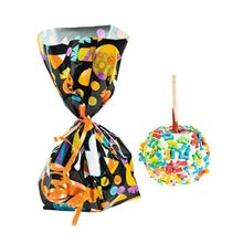 Load image into Gallery viewer, Halloween Cellophane Treat Bags Set of 12 with Ghost and Candy Print for Party Favors and Goodie Giveaways
